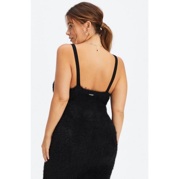 NWT Fabletics Black Faux Mohair 90s Mini Dress Womens Medium Fuzzy Bodycon - Picture 2 of 8